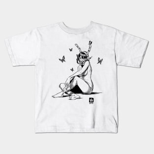 Bunny Girl with Butterflies Kids T-Shirt